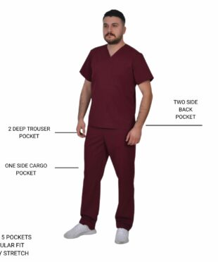 alamat men regular fit burgundy scrub top 004 1