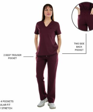 alamat women regular fit burgundy scrub pant 003 2