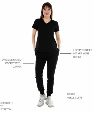 alamat women slim fit black jogger scrub pant 005 2