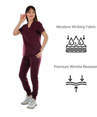 alamat women slim fit burgundy jogger scrub pant 005 1
