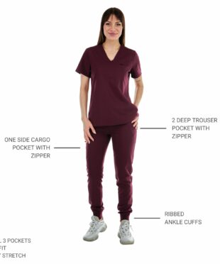 alamat women slim fit burgundy jogger scrub pant 005 3
