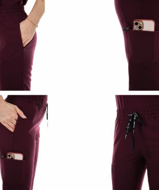 alamat women slim fit burgundy jogger scrub pant 005 5